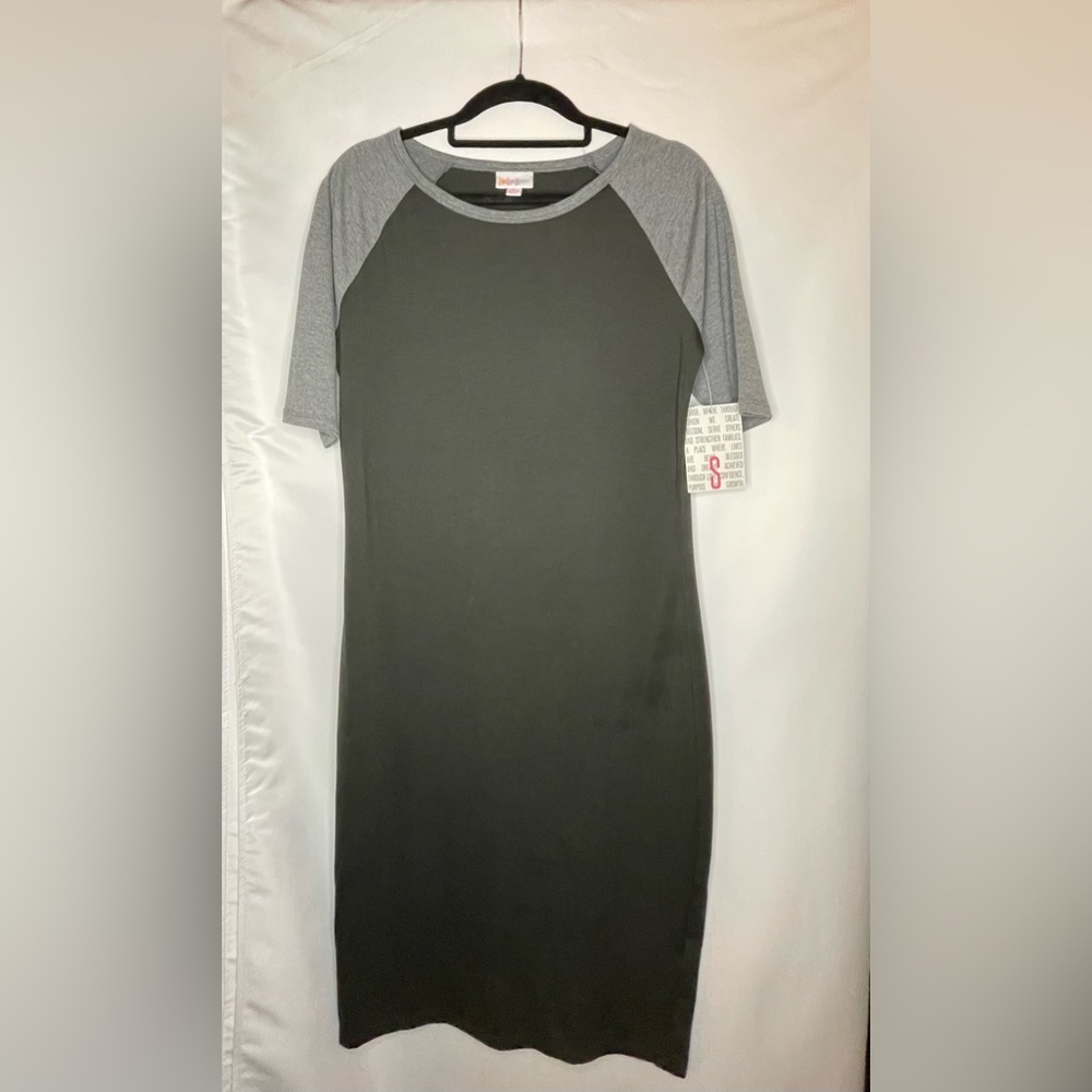Black and Charcoal Gray Lularoe Julia Bodycon Midi Dress Small Raglan 4-6 BNWT